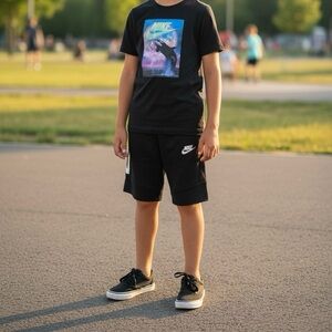 Nike Tech Fleece Shorts & “Air Orca” Tee. Boys Size M 10/12